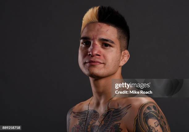 Benito Lopez poses for a post fight portrait backstage during the UFC Fight Night event inside Save Mart Center on December 9, 2017 in Fresno,...