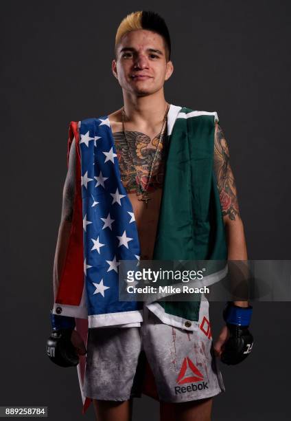 Benito Lopez poses for a post fight portrait backstage during the UFC Fight Night event inside Save Mart Center on December 9, 2017 in Fresno,...
