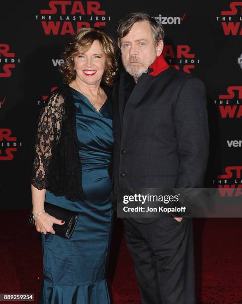 Actor Mark Hamill and wife Marilou York attend the Los Angeles Premiere "Star Wars: The Last Jedi" at The Shrine Auditorium on December 9, 2017 in...