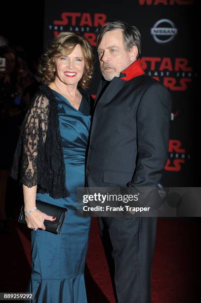 Actor Mark Hamill and Marylou York attend the premiere of Disney Pictures and Lucasfilm's "Star Wars: The Last Jedi" held at The Shrine Auditorium on...