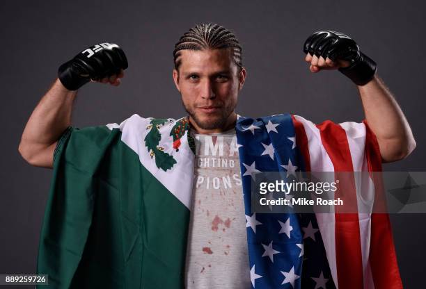 Brian Ortega poses for a post fight portrait backstage during the UFC Fight Night event inside Save Mart Center on December 9, 2017 in Fresno,...