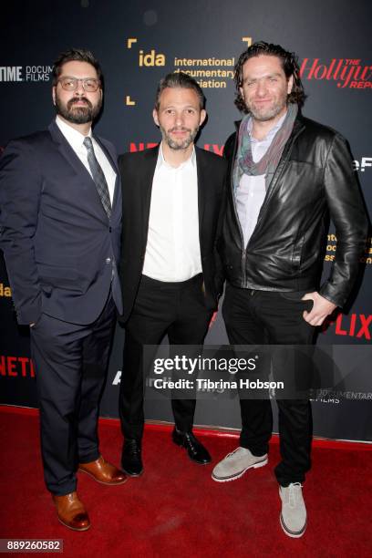 Tim Pastore, Justin Wilkes and Everardo Gout at the 33rd Annual IDA Documentary Awards at Paramount Theatre on December 9, 2017 in Los Angeles,...