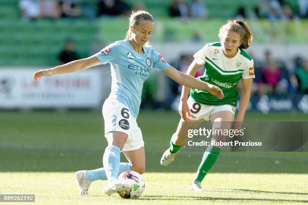 Aivi Luik of Melbourne City passes the ball during the round seven W-League match between Melbourne City and Canberra United at AAMI Park on December...