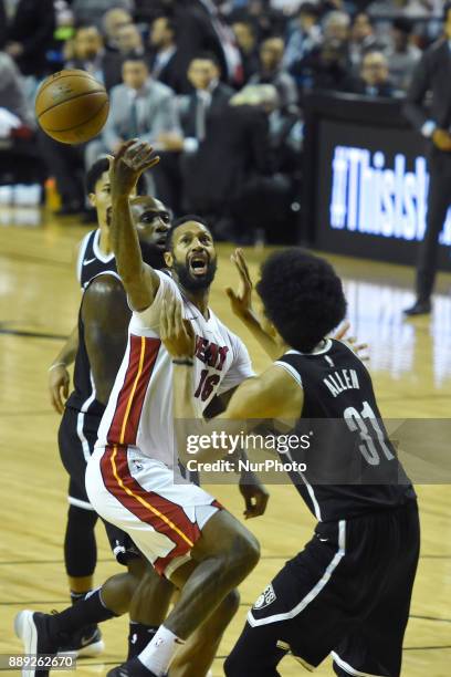 The player James Johnson of the team Miami Heat is seen in action during the match of NBA between of Miami Heat and Brooklyn Nets on December 09,...