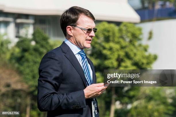 Trainer Aidan Patrick O'Brien of horse Highland Reel celebrates after winning the Longines Hong Kong Vase during the Longines Hong Kong International...