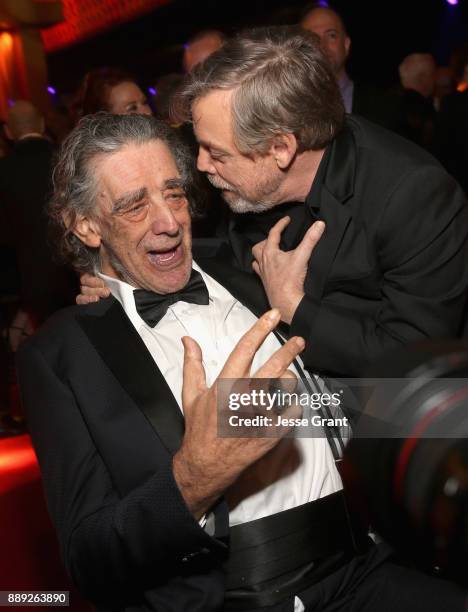 Peter Mayhew and Actor Mark Hamill at the world premiere of Lucasfilm's Star Wars: The Last Jedi at The Shrine Auditorium on December 9, 2017 in Los...