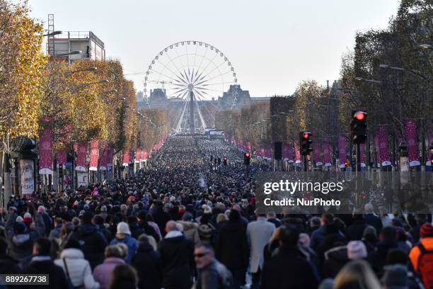 Popular tribute was held in the streets of Paris to the Rock'n'roll french superstar, Johnny Hallyday after his death on the 06 december 2017