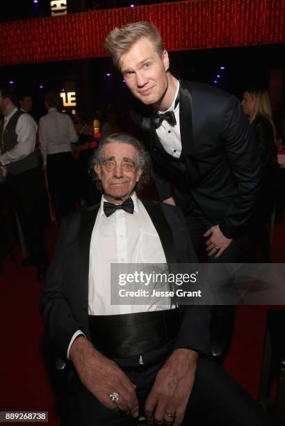 Peter Mayhew and Actor Joonas Suotamo at the world premiere of Lucasfilm's Star Wars: The Last Jedi at The Shrine Auditorium on December 9, 2017 in...