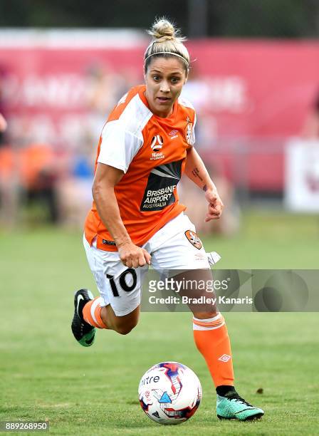 Katrina-Lee Gorry of the Roar in action during the round seven W-League match between the Brisbane Roar and the Newcastle jets at AJ Kelly Reserve on...
