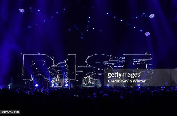 Rise Against performs onstage during KROQ Almost Acoustic Christmas 2017 at The Forum on December 9, 2017 in Inglewood, California.
