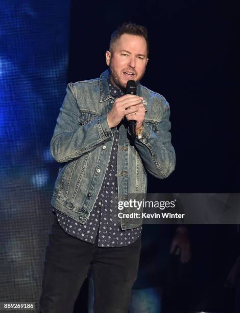 Ted Stryker speaks onstage during KROQ Almost Acoustic Christmas 2017 at The Forum on December 9, 2017 in Inglewood, California.
