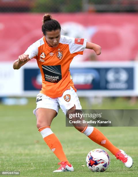 Carson Pickett of the Roar in action during the round seven W-League match between the Brisbane Roar and the Newcastle jets at AJ Kelly Reserve on...