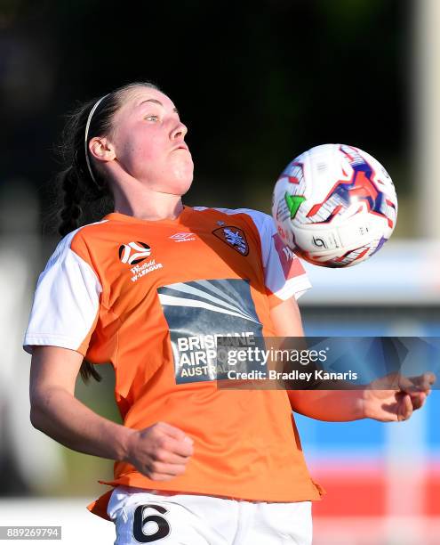 Celeste Boureille of the Roar in action during the round seven W-League match between the Brisbane Roar and the Newcastle jets at AJ Kelly Reserve on...