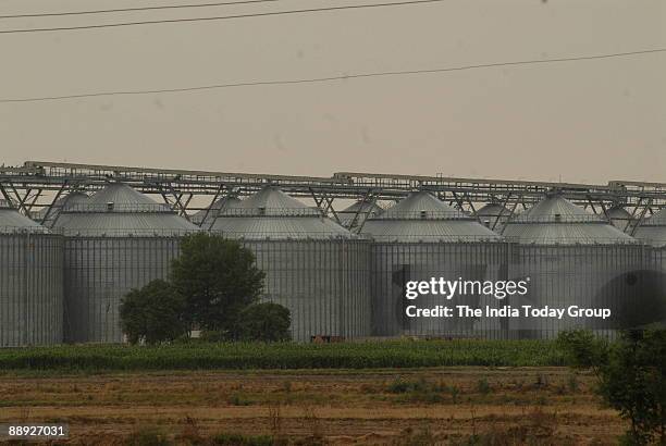 Modern Grain Silos, constructed by the Adani Group near Moga in Punjab, India