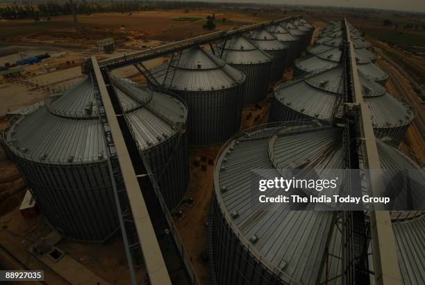 Modern Grain Silos, constructed by the Adani Group near Moga in Punjab, India