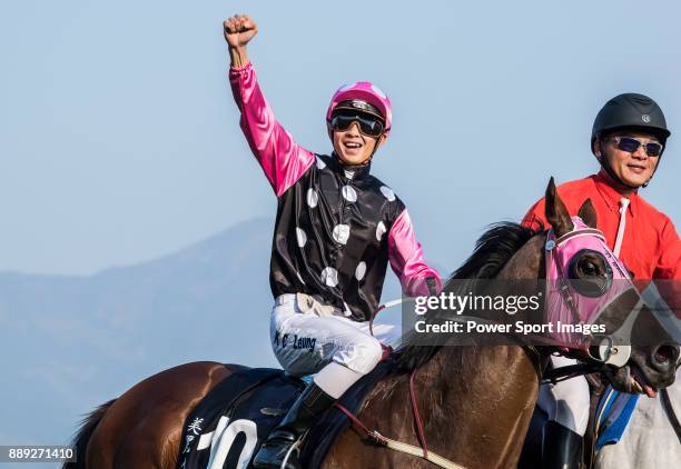 Jockey Derek K C Leung riding Beauty Generation wins in the Longines Hong Kong Mile during the Longines Hong Kong International Races at Sha Tin...