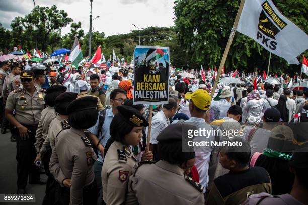 Thousands of Demonstrants from Indonesian Muslim Party PKS held demonstration in front of US Embassy - Jakarta, Indonesia, on 10 December 2017. They...