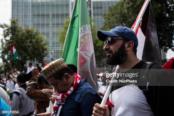 Thousands of Demonstrants from Indonesian Muslim Party PKS held demonstration in front of US Embassy - Jakarta, Indonesia, on 10 December 2017. They...