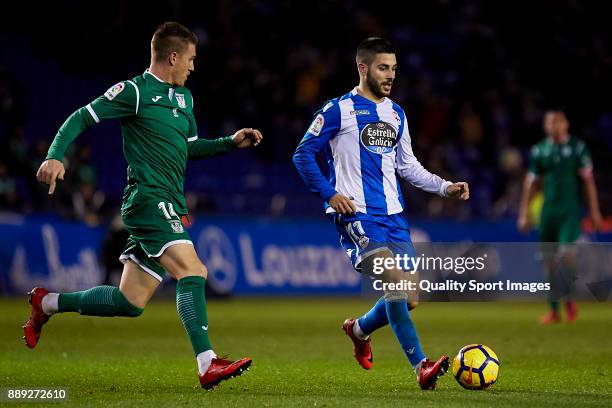 Carles Gil of Deportivo de La Coruna in action during the La Liga match between Deportivo La Coruna and Leganes at Abanca Riazor Stadium on December...