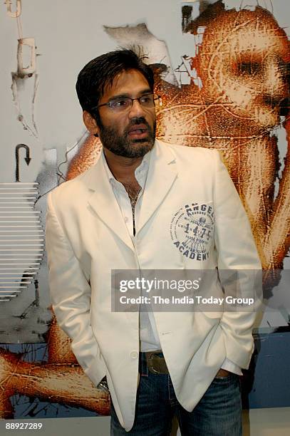 Bollywood actor Suniel Shetty at Lalit Kala Academy, New Delhi, where he opened an art exhibition curated by his wife Manna.