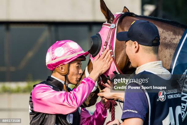 Jockey Derek K C Leung riding Beauty Generation wins the Longines Hong Kong Mile during the Longines Hong Kong International Races at Sha Tin...