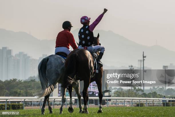 Jockey Derek K C Leung riding Beauty Generation wins in the Longines Hong Kong Mile during the Longines Hong Kong International Races at Sha Tin...