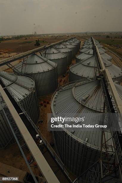 Modern Grain Silos, constructed by the Adani Group near Moga in Punjab, India