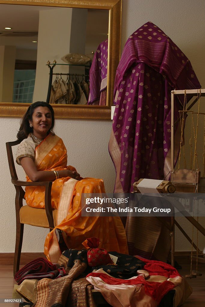Vidhi Singhania, Textile and Sarees Fashion Designer with her creations at her Showroom (store), Vidhi, at Ambawatta Complex in New Delhi, India on October 10, 2006.