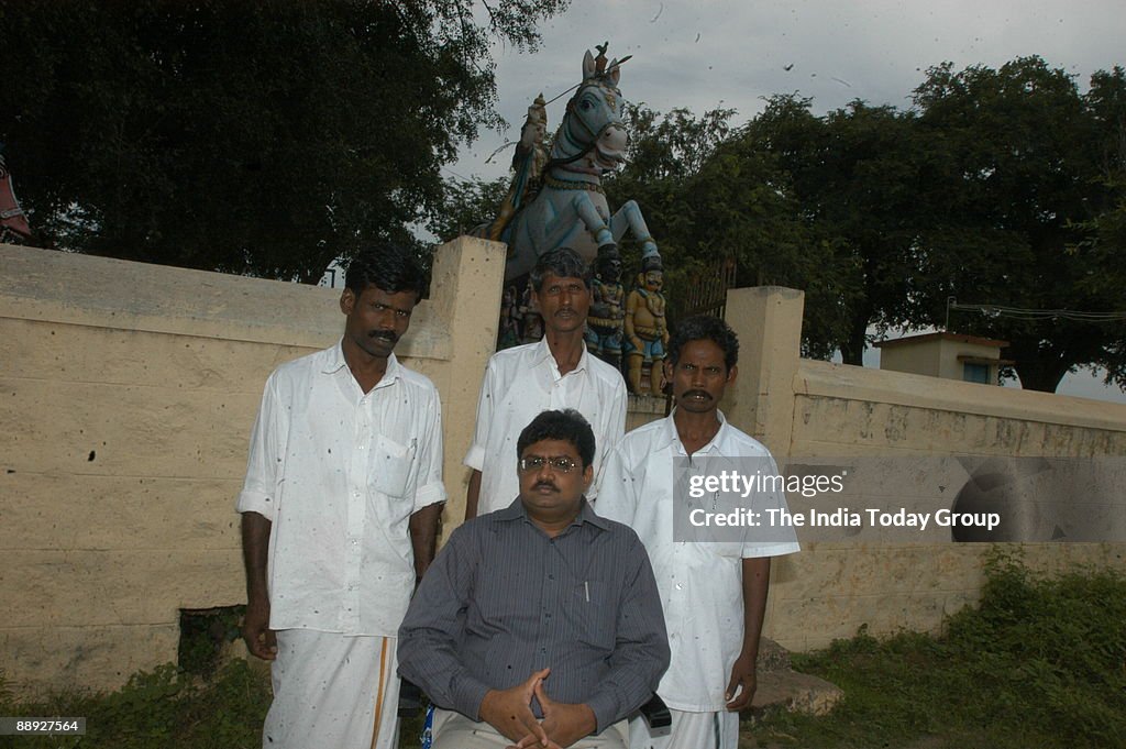 T Udhayachandran, Collector of Madurai District with P Ganesan, Dalit President of Sathyamangalam Village Panchayat, Palsami, Dalit President of Keeripatti Village Panchayat and Pandedriappan, Dalit President of Pappapatti Village Panchayat survey of the 