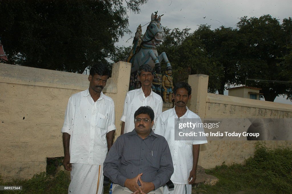 T Udhayachandran, Collector of Madurai District with P Ganesan, Dalit President of Sathyamangalam Village Panchayat, Palsami, Dalit President of Keeripatti Village Panchayat and Pandedriappan, Dalit President of Pappapatti Village Panchayat survey of the