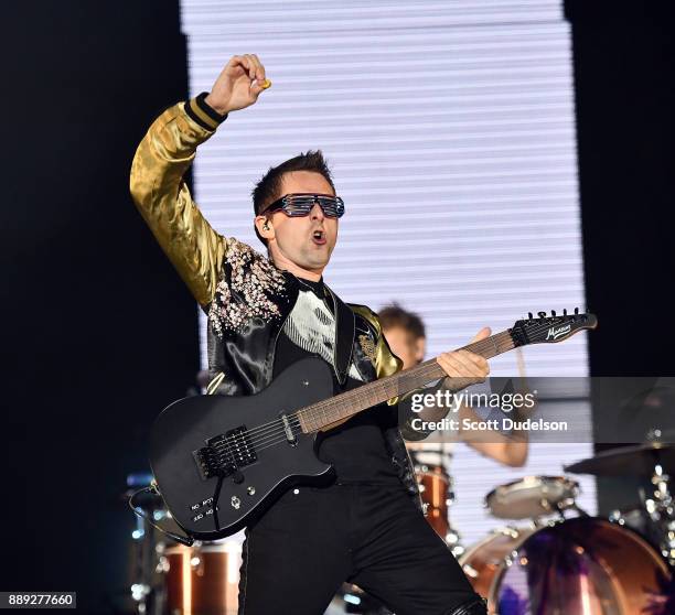 Singer Matthew Bellamy of the band Muse performs onstage during KROQ Almost Acoustic Christmast 2017 at The Forum on December 9, 2017 in Inglewood,...