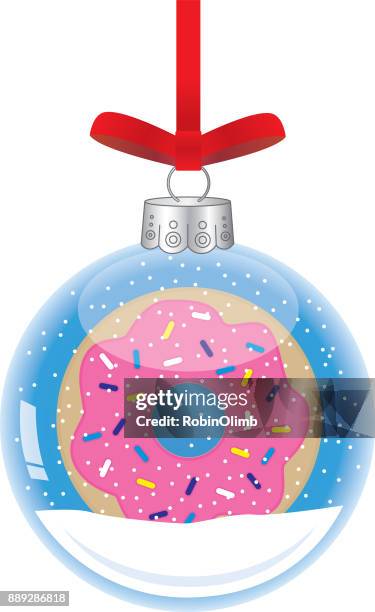 donut glass christmas ornaments - blue donut white background stock illustrations