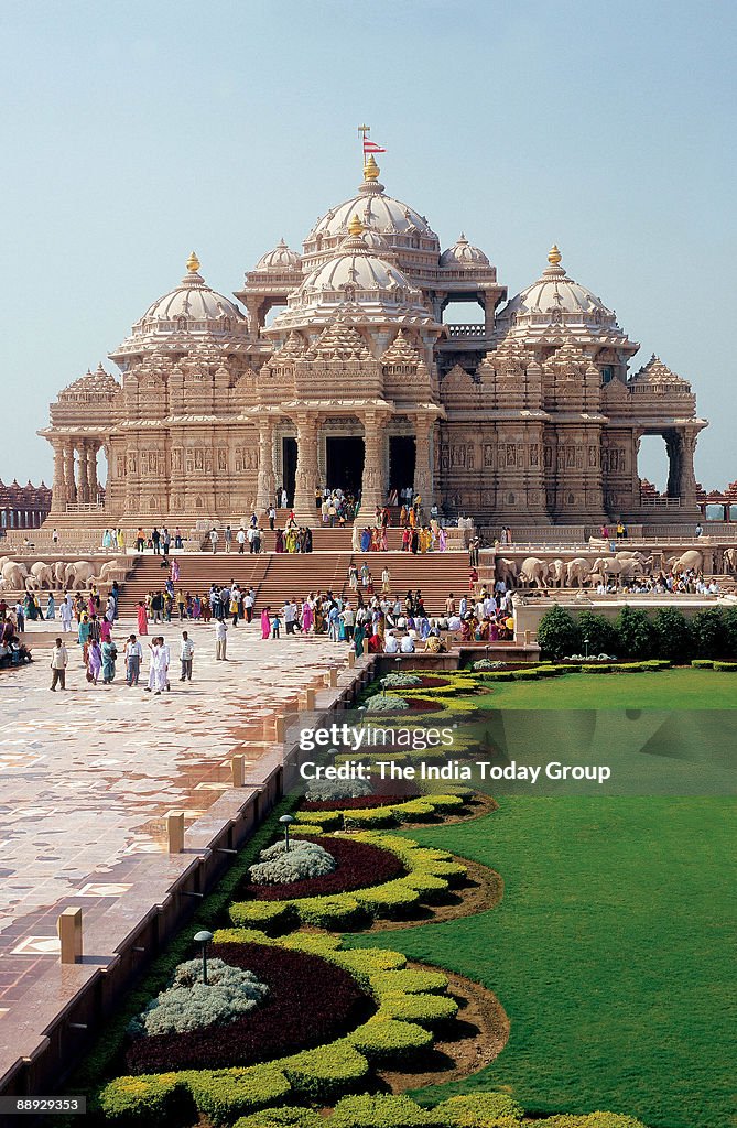 View of the Swaminarayan Akshardham temple in Delhi, India