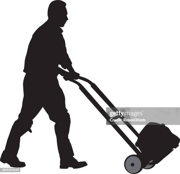 man pushing dolly silhouette - man pushing cart stock illustrations