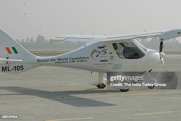View of the Aeroplane at the Ceremony of Round the World Microlight expedition Air Force at Air Force Station Hindon