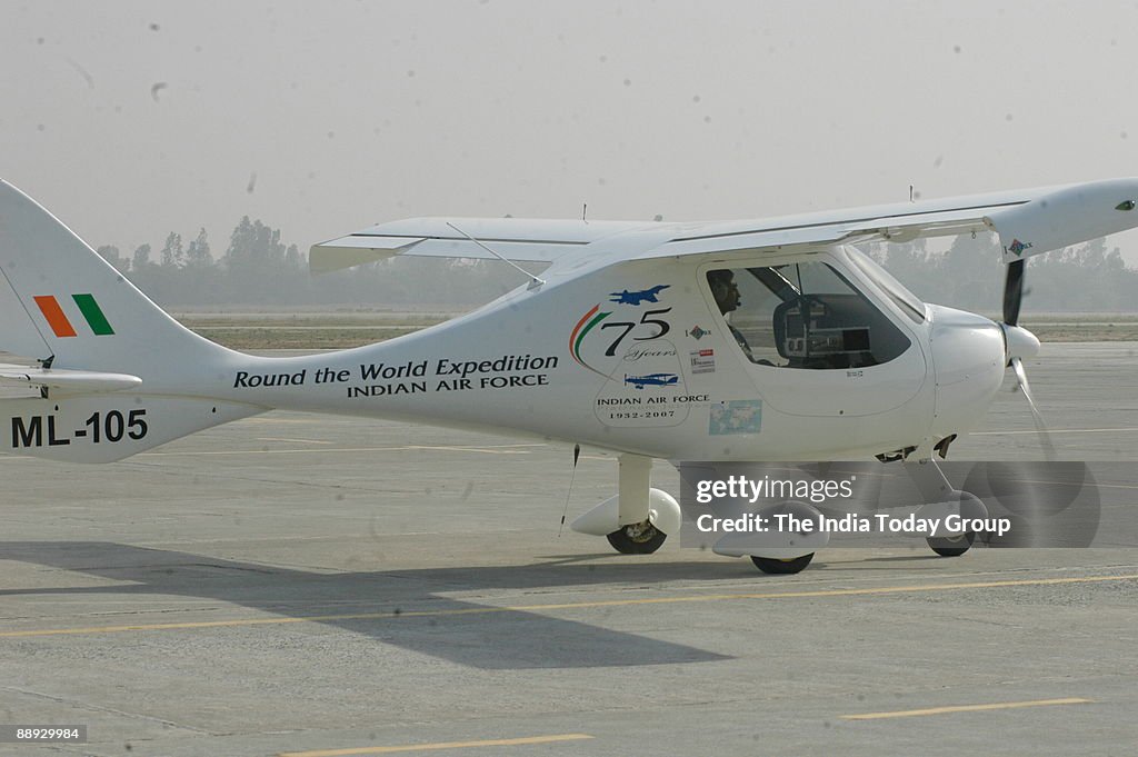 View of the Aeroplane at the Ceremony of Round the World Microlight expedition Air Force at Air Force Station Hindon (Aeroindia, Aeroplane, Indian Air Force)