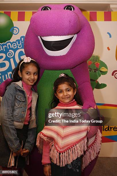 Barney, the friendly dinosaur, has some young admires at the Barney And Friends Maiden Voyage To India at InterContinental Nehru Place, New Delhi.