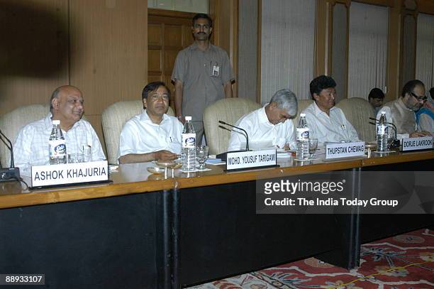 Dorje Lakrook with Thupstan Chewang, Mohmad Yusuf Tarigami, Ashok Khajuria and others attend the third Round Table Conference on Kashmir at Singh's...