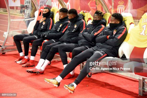 Rachid Ghezzal, Pierre Daniel Nguinda Ndiffon, Adama Diakhaby, Kevin N'Doram and Terence Kongolo during the Ligue 1 match between AS Monaco and...