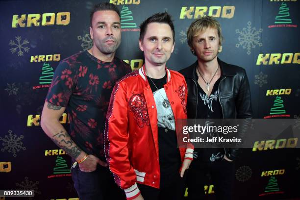 Dominic Howard;Matt Bellamy;Chris Wolstenholme of Muse at the KROQ Almost Acoustic Christmas 2017 - Night 1 at the Forum on December 9, 2017 in Los...