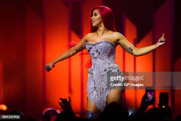 Artist Cardi B performs on stage during the 2017 iHeartRadio Canada Jingle Ball at the Air Canada Centre on December 9, 2017 in Toronto, Canada.