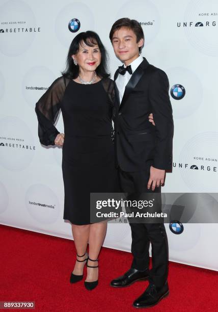 Actors Lucille Soong and Forrest Wheeler attend the 16th annual Unforgettable Gala at The Beverly Hilton Hotel on December 9, 2017 in Beverly Hills,...