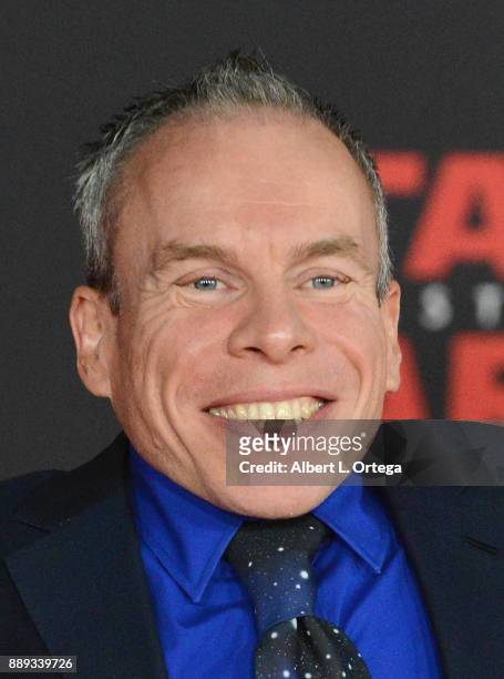 Actor Warwick Davis arrives for the Premiere Of Disney Pictures And Lucasfilm's "Star Wars: The Last Jedi" held at The Shrine Auditorium on December...