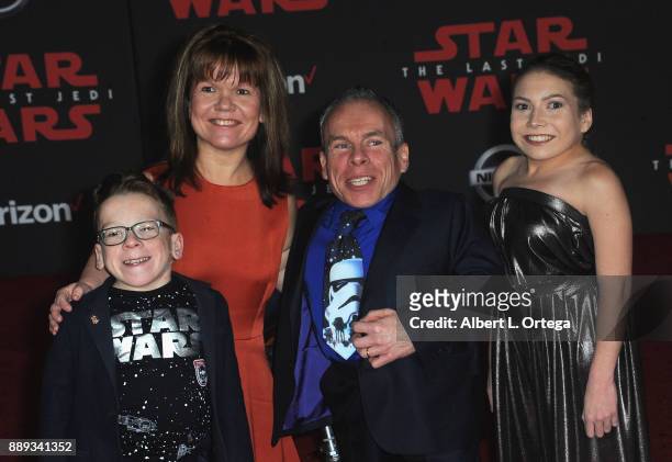 Actor Warwick Davis and son Harrison Davis, wife Sam Davis and daughter Annabel Davis arrive for the Premiere Of Disney Pictures And Lucasfilm's...