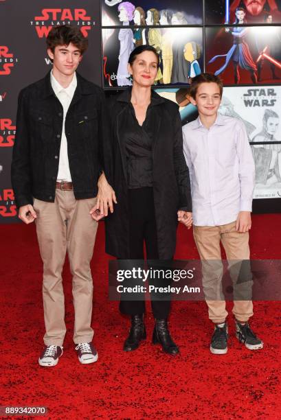Carrie-Anne Moss and sons attend Premiere Of Disney Pictures And Lucasfilm's "Star Wars: The Last Jedi" - Arrivals at The Shrine Auditorium on...