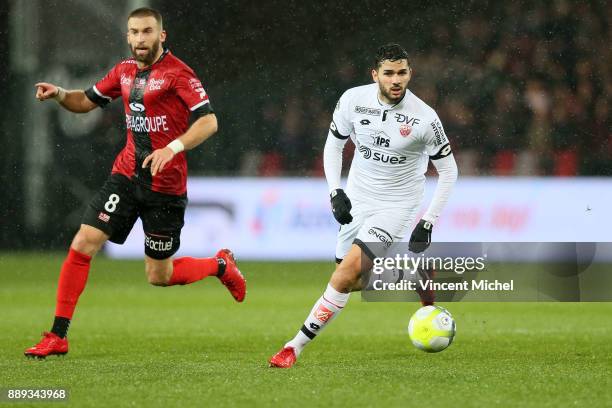 Mehdi Abeid of Dijon during the Ligue 1 match between EA Guingamp and Dijon FCO at Stade du Roudourou on December 9, 2017 in Guingamp, .