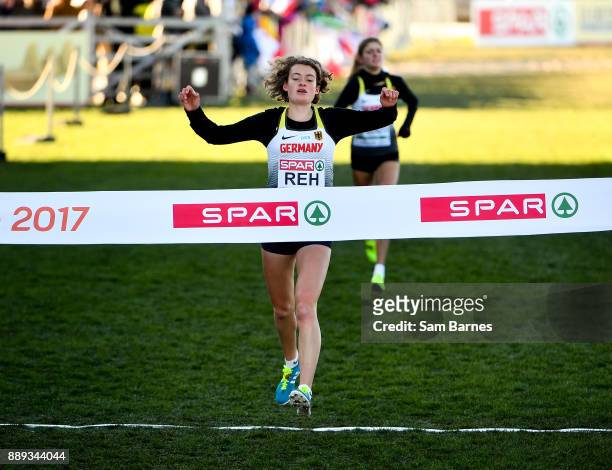 Samorin , Slovakia - 10 December 2017; Alina Reh of Germany crosses the line to win the U23 Women's event during the European Cross Country...