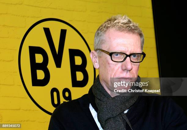 Head coach Peter Stoeger is presented as the new head coach of Dortmund during the press conference at Signal Iduna Park on December 10, 2017 in...