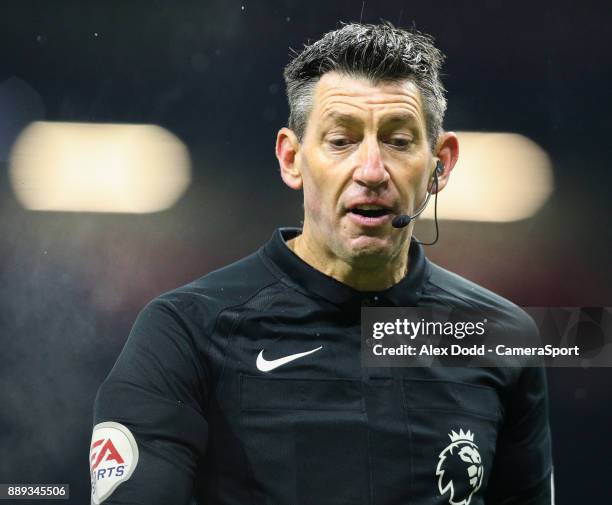 Referee Lee Probert during the Premier League match between Burnley and Watford at Turf Moor on December 9, 2017 in Burnley, England.
