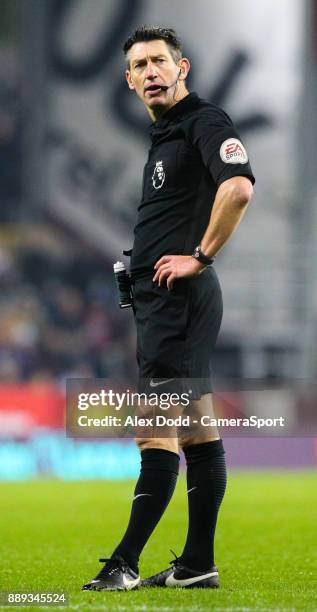 Referee Lee Probert during the Premier League match between Burnley and Watford at Turf Moor on December 9, 2017 in Burnley, England.